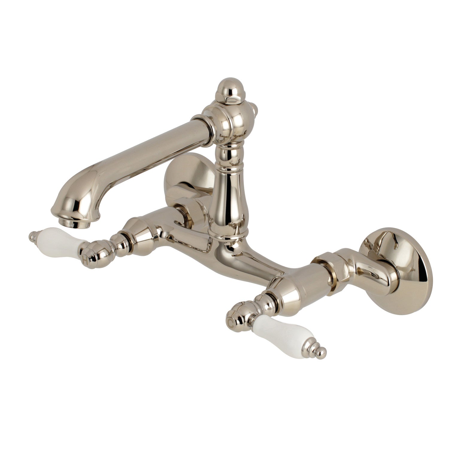 Kingston Tulare KS7226PL - English Country Two-Handle 2-Hole Wall Mount Bridge Kitchen Faucet, Polished Nickel — image 1
